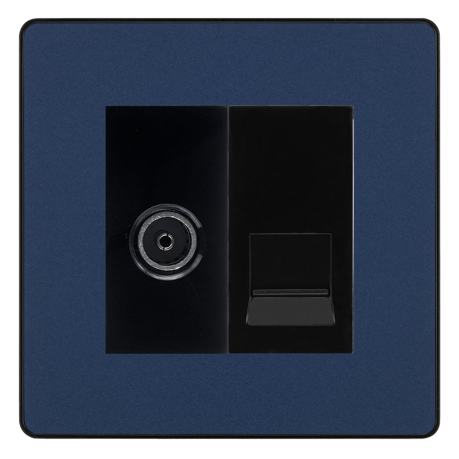 BG Evolve Matt Blue TV Aerial & Secondary Telephone Socket - Black Insert