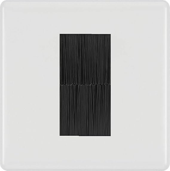 BG Nexus White Single 1 Gang Brush Cable Entry Wall Plate | Black Insert