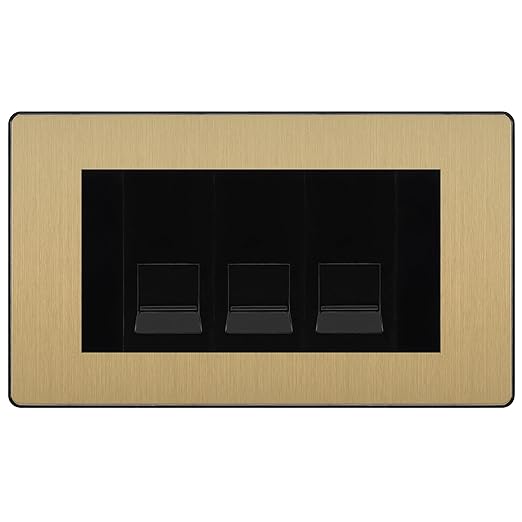BG Evolve Satin Brass 3 Gang IDC Secondary Telephone Socket - Black Insert