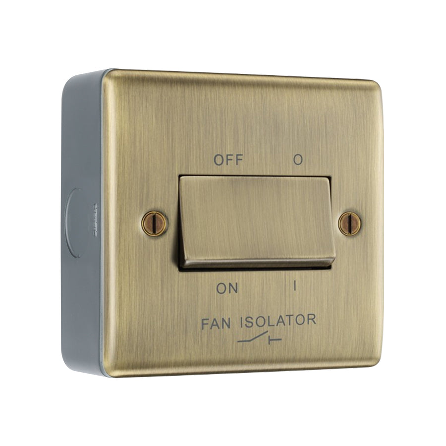 Antique Brass 10A Triple Pole Fan Isolator Switch & Surface Pattress Back Box