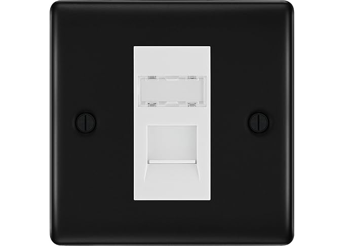 BG Nexus Matt Black Single 1 Gang RJ45 Data Socket NFBRJ451W White Insert
