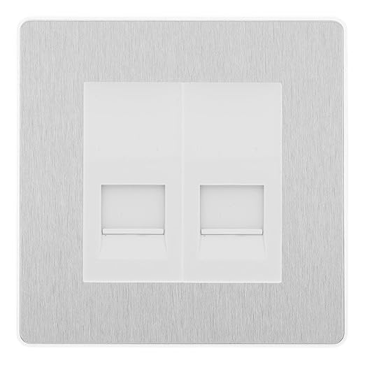 BG Evolve Brushed Steel Double IDC Secondary Telephone Socket - White Insert