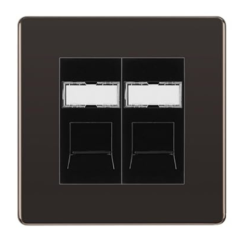 BG Screwless Black Nickel 2 Gang RJ45 Data Socket FBNRJ452B Black Inserts