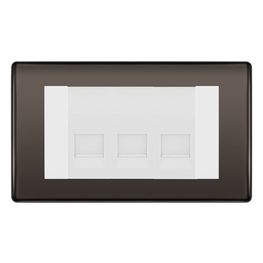 BG Nexus Black Nickel 3 Gang Master Telephone Socket, Screw Terminal - White Insert