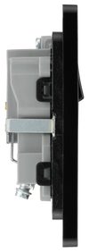 PCDBC21B Side - This Evolve Black Chrome 13A single switched socket from British General has been designed with angled in line colour coded terminals and backed out captive screws for ease of installation, and fits a 25mm back box making it an ideal retro-fit replacement for existing sockets.