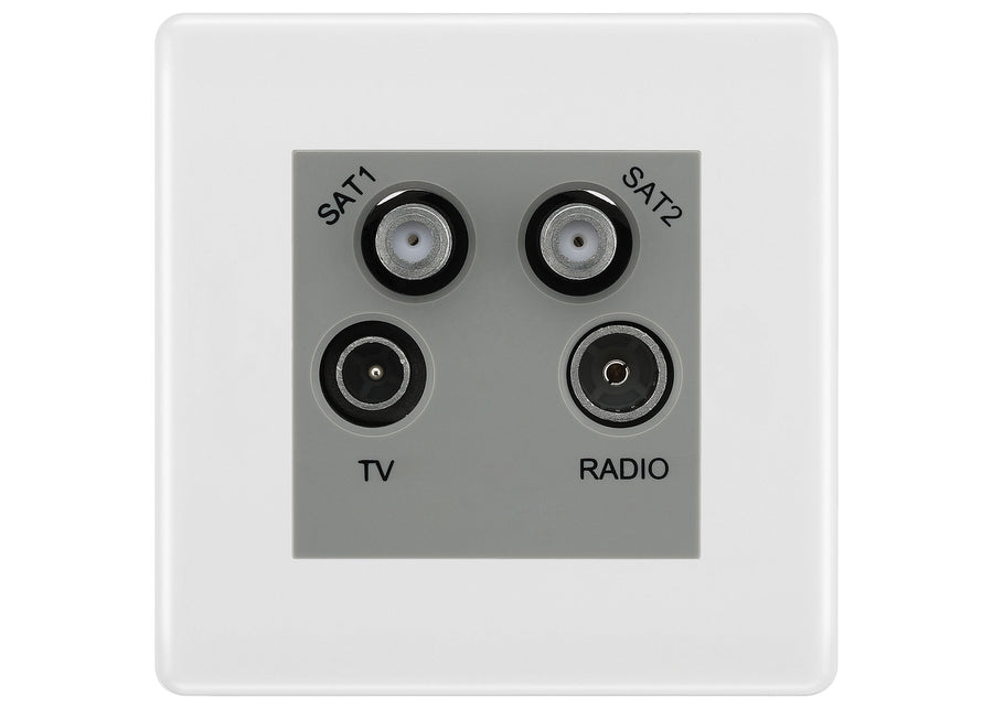 BG White Moulded TV/FM/2x SAT Quadplex Socket – Grey Insert