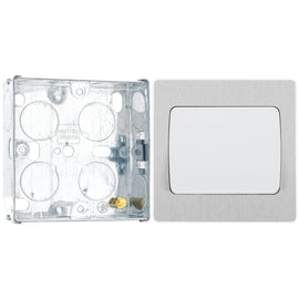 BG Evolve Brushed Steel 1 Gang 20A 16AX 2 Way Wide Rocker Light Switch PCDBS12WW with 25mm Steel Back Box