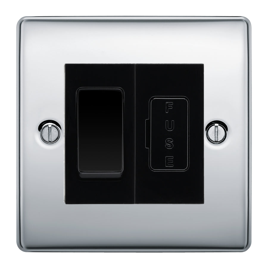 BG Nexus Polished Chrome 2 Way Light Switch & 13A Fused Spur Plate | Black Insert