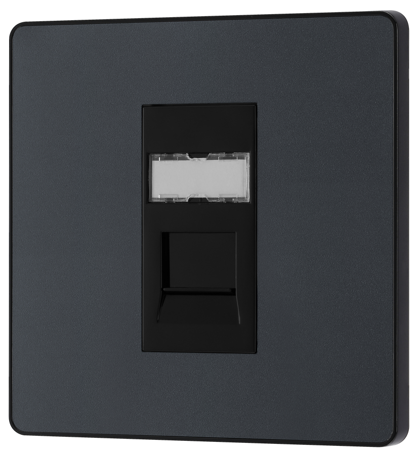 PCDMGRJ451B Front - This Evolve Matt Grey RJ45 ethernet socket from British General uses an IDC terminal connection and is ideal for home and office, providing a networking outlet with ID window for identification.