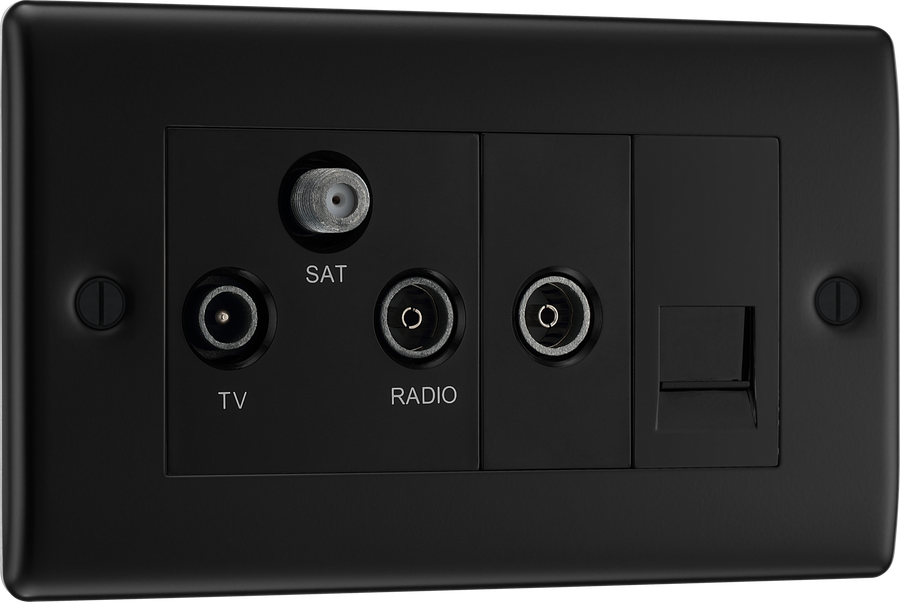 BG NFB68 Nexus Metal Triplex TV/FM/Sat Socket + Return & Tel. - Black Insert - Matt Black