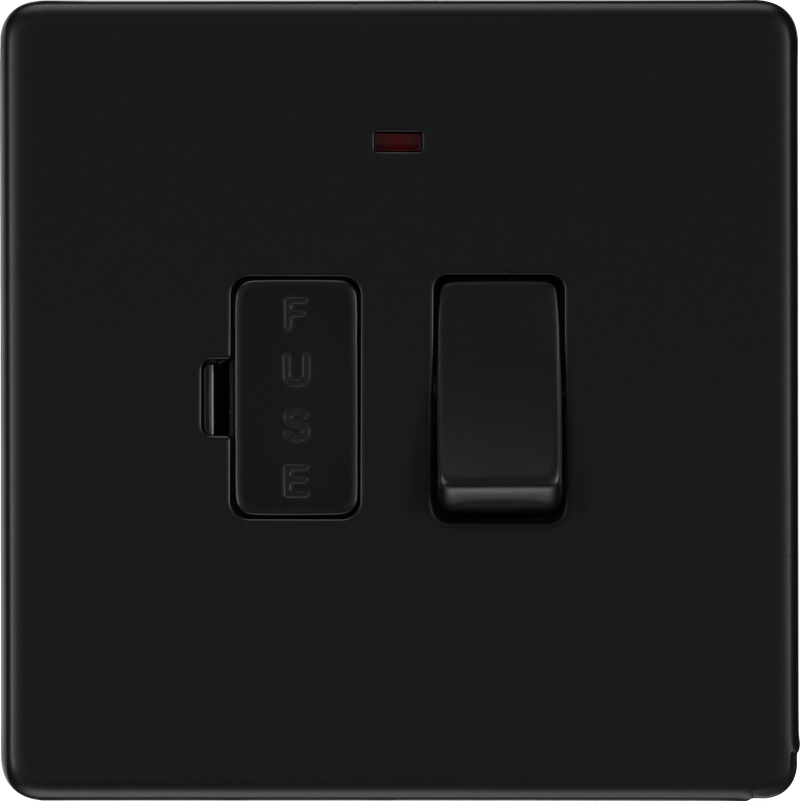 BG FFB52 Flatplate Screwless Matt Black 13A Neon Switched Fused Connection Unit