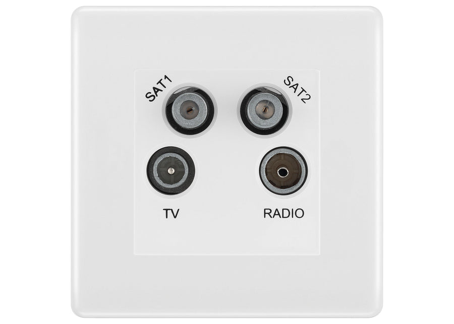 BG White Moulded TV/FM/2x SAT Quadplex Socket – White Insert