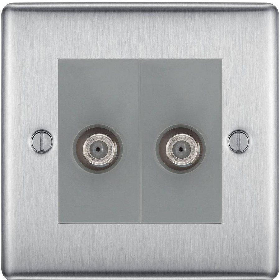 BG Nexus Metal Brushed Steel Double Satellite Socket NBS642G