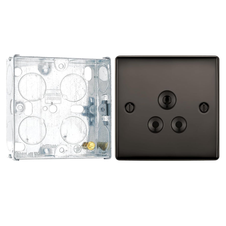 BG Nexus Black Nickel 5A Unswitched Round Pin Socket NBN29B and 25mm Steel Back Box