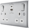 BG NBS22UAC22W Brushed Steel Double Socket with USB 22W Type A & C USB White Inserts