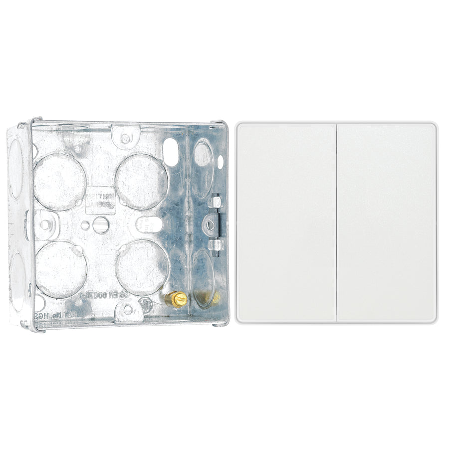 BG Evolve Pearlescent White 2 Gang 2-Way Edge to Edge Rocker Switch PCDCL42EW with 35mm Steel Back Box