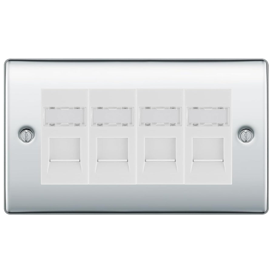BG Nexus Polished Chrome 4 Gang RJ45 Cat6 Data Socket Outlet White Inserts