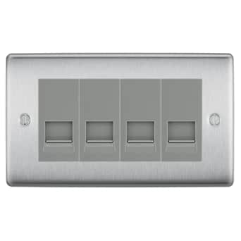 BG Nexus Brushed Steel 4 Gang RJ11 Telephone Socket Euro Module - Grey Insert