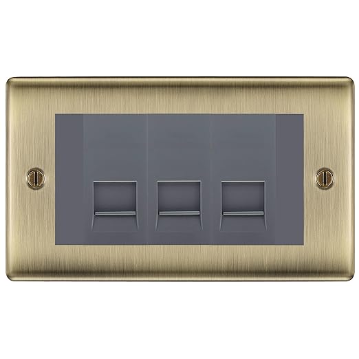 BG Nexus Antique Brass 3 Gang IDC Secondary Telephone Socket - Grey Insert
