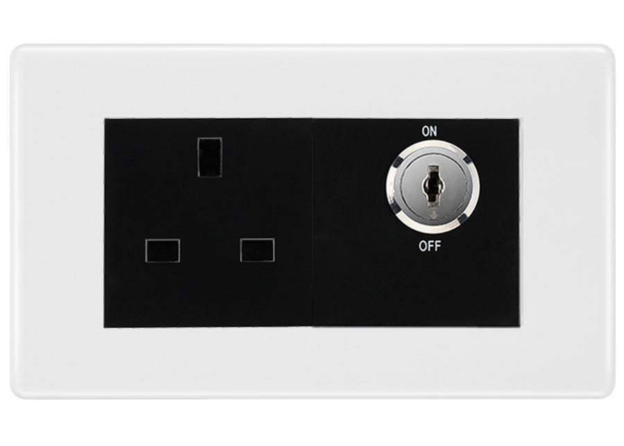 BG White Moulded 13A Double Pole Key Controlled Socket – Black Inserts