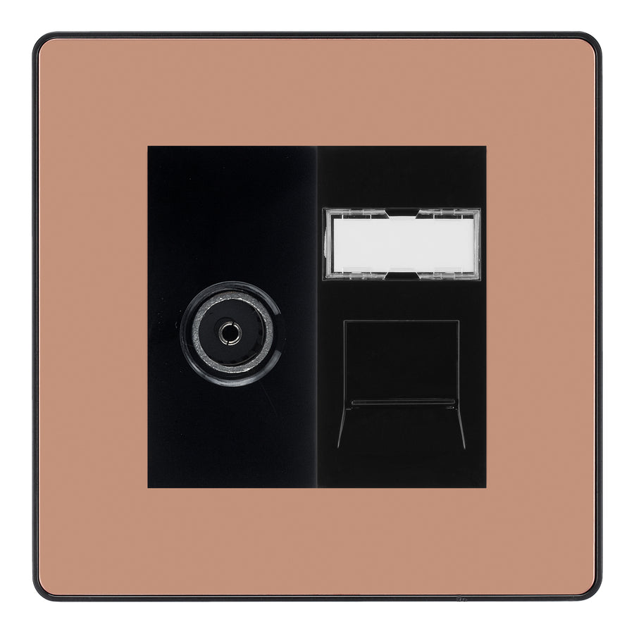 BG Evolve Polished Copper TV Aerial & RJ45 CAT6 Data Socket - Black Insert