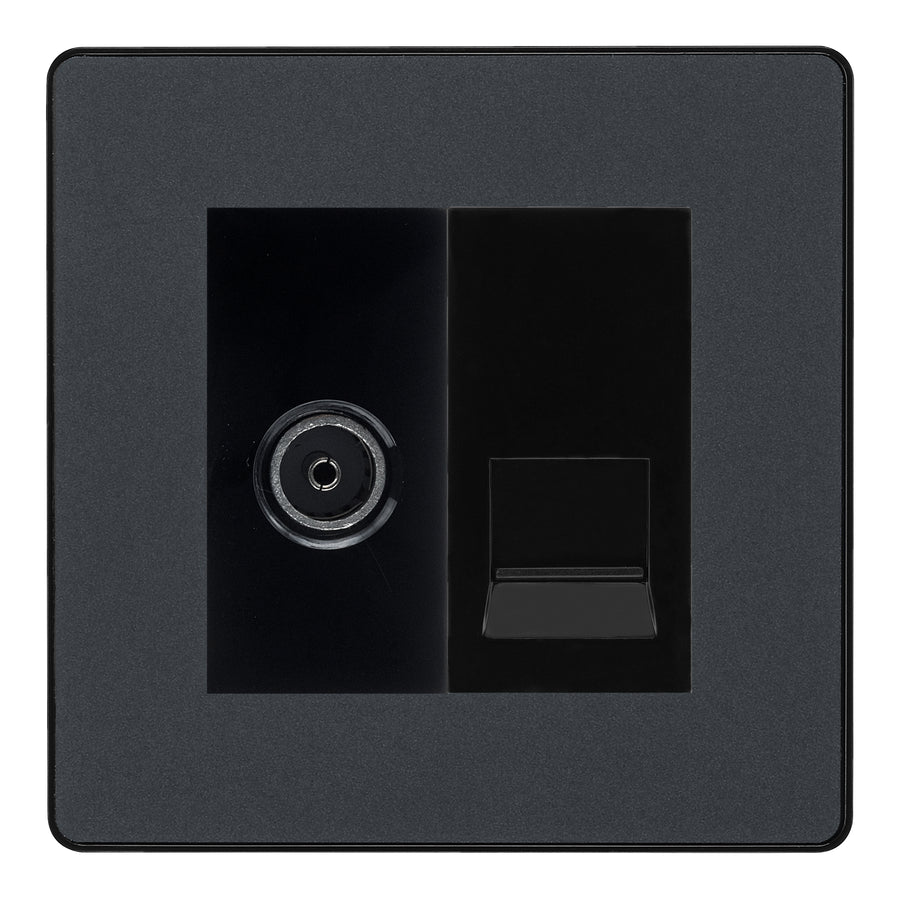 BG Evolve Matt Grey TV Aerial & Secondary Telephone Socket - Black Insert