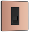 PCDCPBTS1B Front - This Evolve Polished Copper Secondary telephone socket from British General uses a screw terminal connection, and should be used for an additional telephone point which feeds from the master telephone socket. 