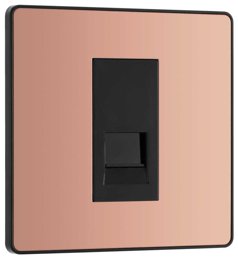 PCDCPBTS1B Front - This Evolve Polished Copper Secondary telephone socket from British General uses a screw terminal connection, and should be used for an additional telephone point which feeds from the master telephone socket. 