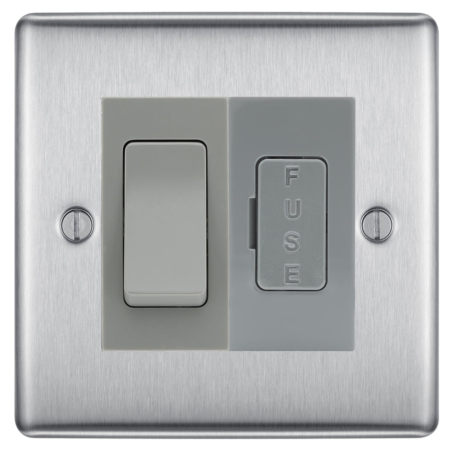 BG Nexus Metal Brushed Steel 20A Double Pole Switch & 13A Fused Spur Plate | Grey Insert