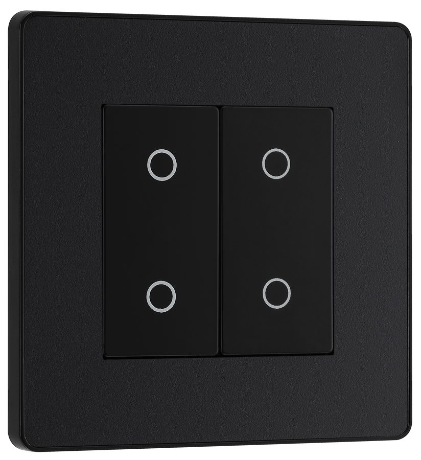 PCDMBTDS2B Front - This Evolve Matt Black double secondary trailing edge touch dimmer allows you to control your light levels and set the mood.