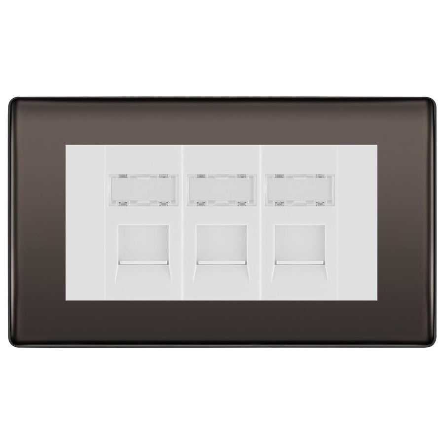 BG Nexus Black Nickel 3 Gang RJ45 Cat6 Data Socket Outlet White Inserts