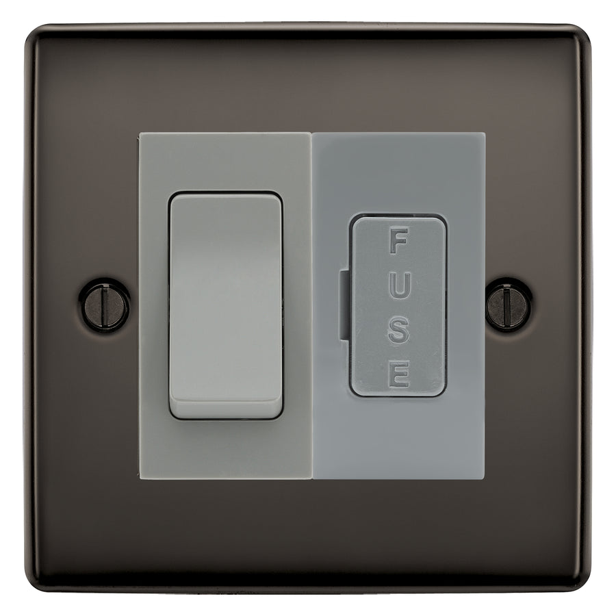 BG Nexus Metal Black Nickel 20A Intermediate Switch & 13A Fused Spur Plate | Grey Insert