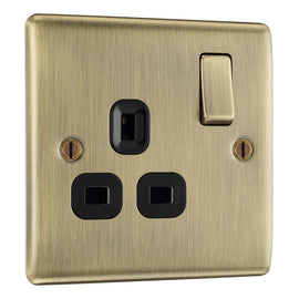 Antique Brass 13A Switched Single Socket & Surface Pattress Back Box
