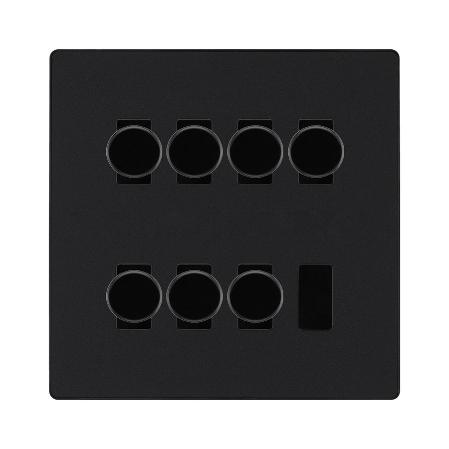 BG Evolve Matt Black 7 Gang Trailing Edge LED Dimmer Light Switch 2 Way Custom Switch