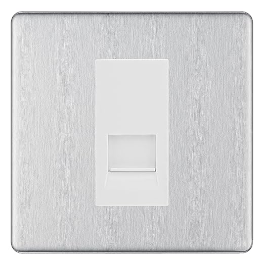 BG Screwless Brushed Steel Single RJ11 Telephone Socket FBSRJ111 - White Insert