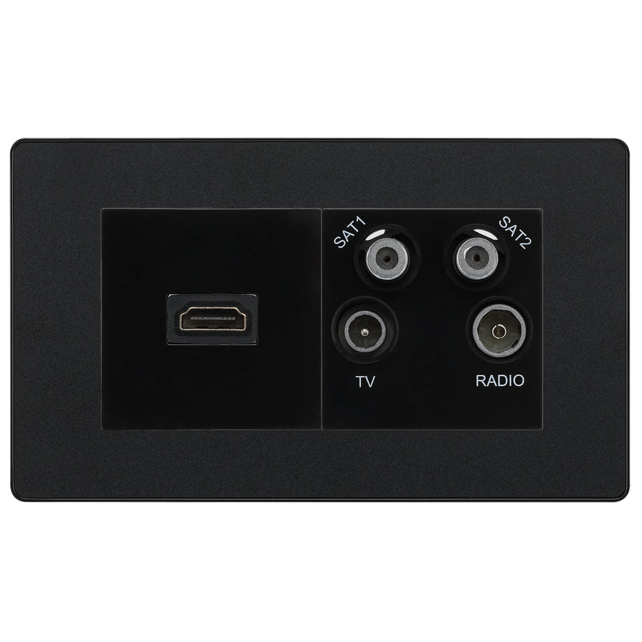 BG Evolve Matt Black 4G Faceplate with HDMI + TV/FM/SAT Module - Black Insert