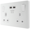 BG PCDCL22U3W Pearlescent White Evolve 2 Gang 13A 2x USB-A 3.1A Switched Socket Outlet - White Insert