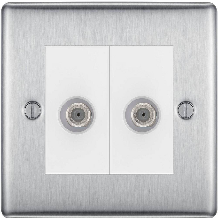 BG Nexus Metal Brushed Steel Double Satellite Socket NBS642W