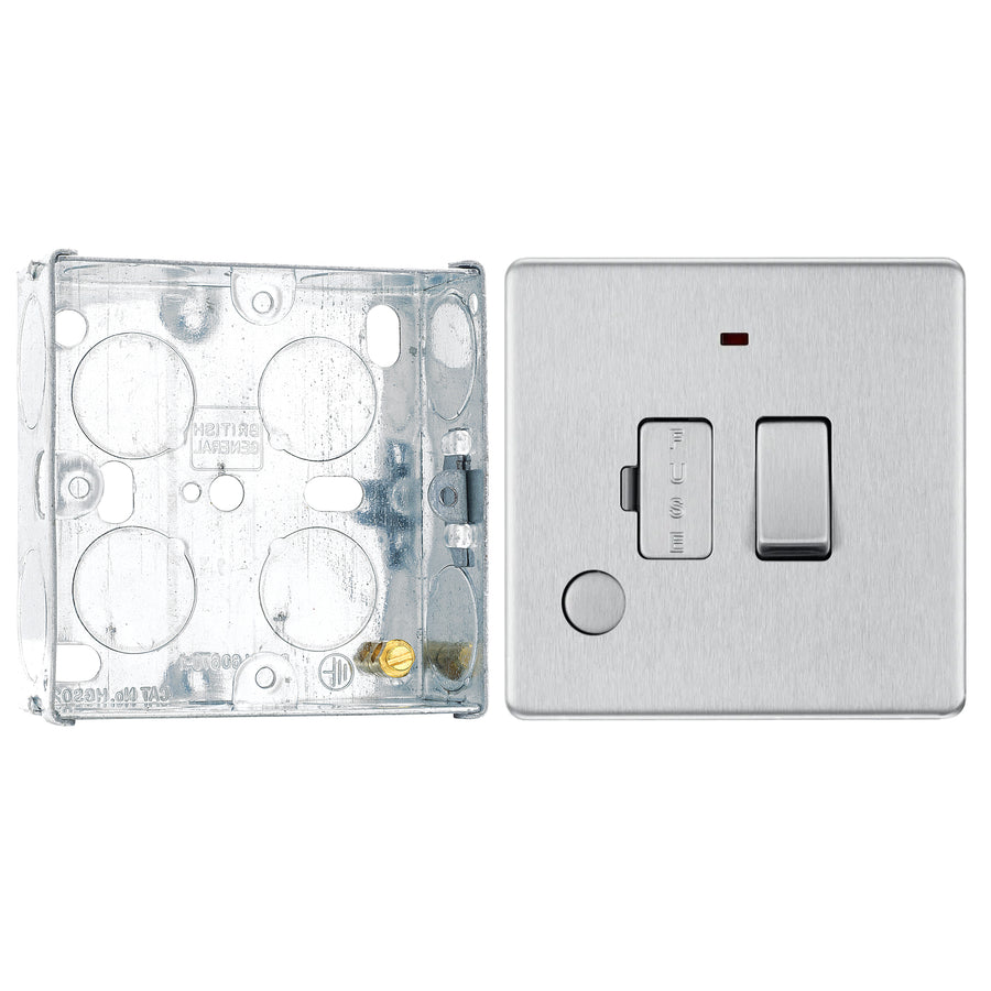 BG Screwless Brushed Steel 13A Switched Spur + Neon + Flex Outlet FBS53 with 25mm Steel Back Box
