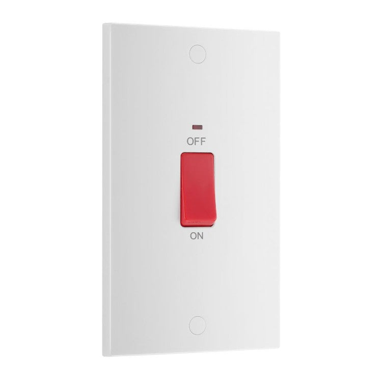 BG 972 Moulded Square Edge | White | 2 Gang 45A 2 Pole Neon Cooker Switch