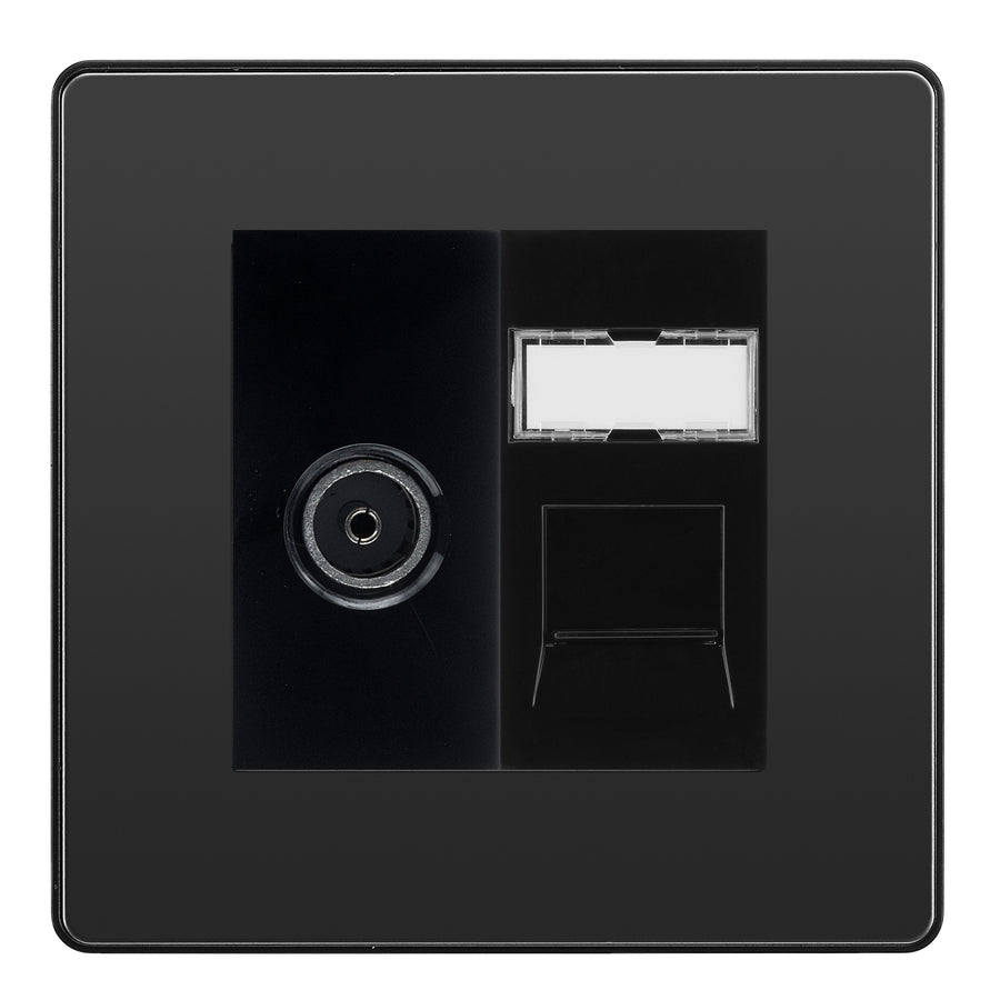 BG Evolve Black Chrome TV Aerial & RJ45 CAT6 Data Socket - Black Insert