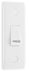 BG 849 White Round Edge 10A Single Architrave Switch marked PRESS 1 Way