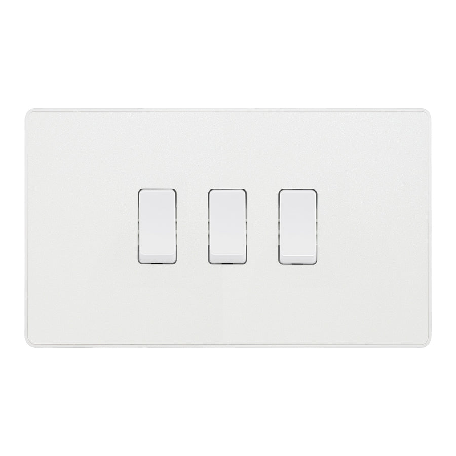 BG Evolve Pearlescent White 3 Gang Light Switch 2x Intermediate 1x 2 Way Custom Grid Switch