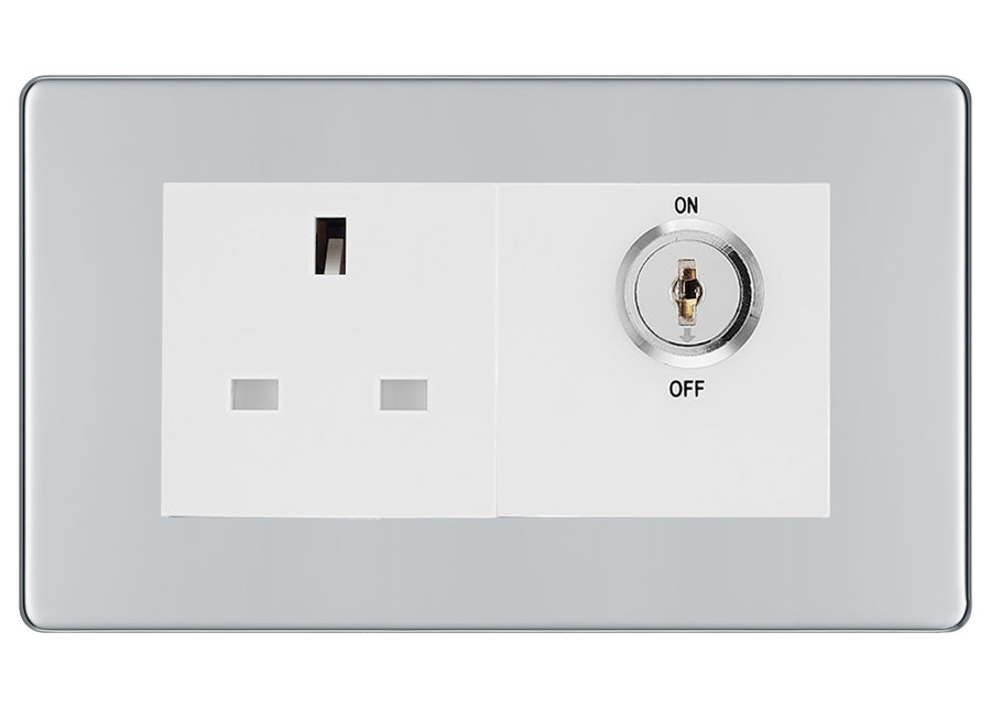 BG Screwless Polished Chrome 13A Double Pole Key Controlled Socket – White Inserts