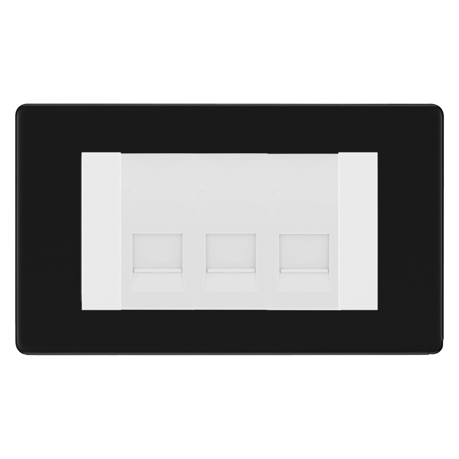 BG Screwless Matt Black 3 Gang Master Telephone Socket, Screw Terminal - White Insert