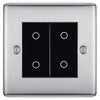 BG Nexus Brushed Steel Double Secondary Touch Dimmer Switch Black Inserts NBSTDS2B