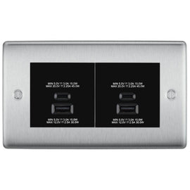BG Brushed Steel 4G Faceplate with 45W USB A+C Charger Modules – Black Insert