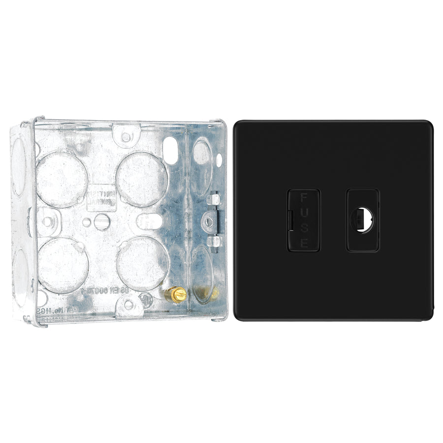 BG Screwless Matt Black 13A Unswitched 13A Fused Spur & Flex Outlet FFB55 with 35mm Steel Back Box