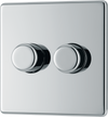 BG FPC82 Nexus Screwless Flatplate | Polished Chrome | 2 Gang 200W 2 Way Trailing-Edge Push Dimmer Switch