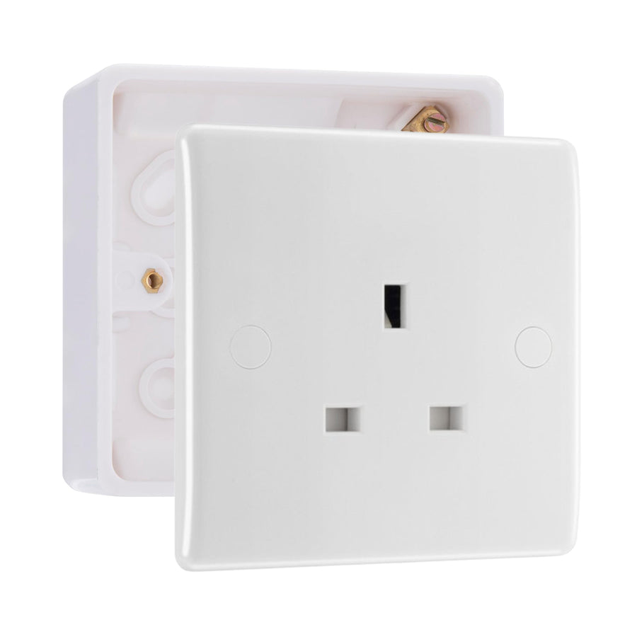 BG Nexus 13A Single Unswitched Power Socket White & 32mm Pattress Back Box